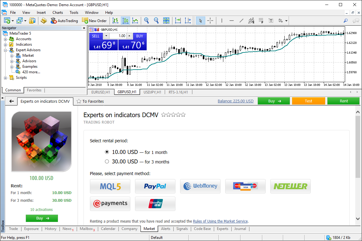 Purchase trading robots and technical indicators from the Market using your favorite payment method