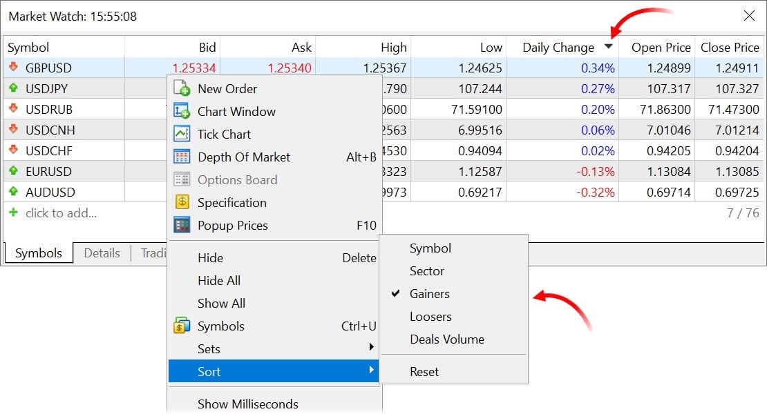 MetaTrader 5 build 2530: tri dans le Market Watch et opérations avancées avec les résultats d'optimisation