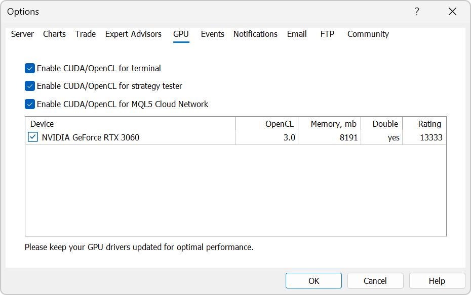Gestión de CUDA en los ajustes de la plataforma Gestión de CUDA en los ajustes de la plataforma