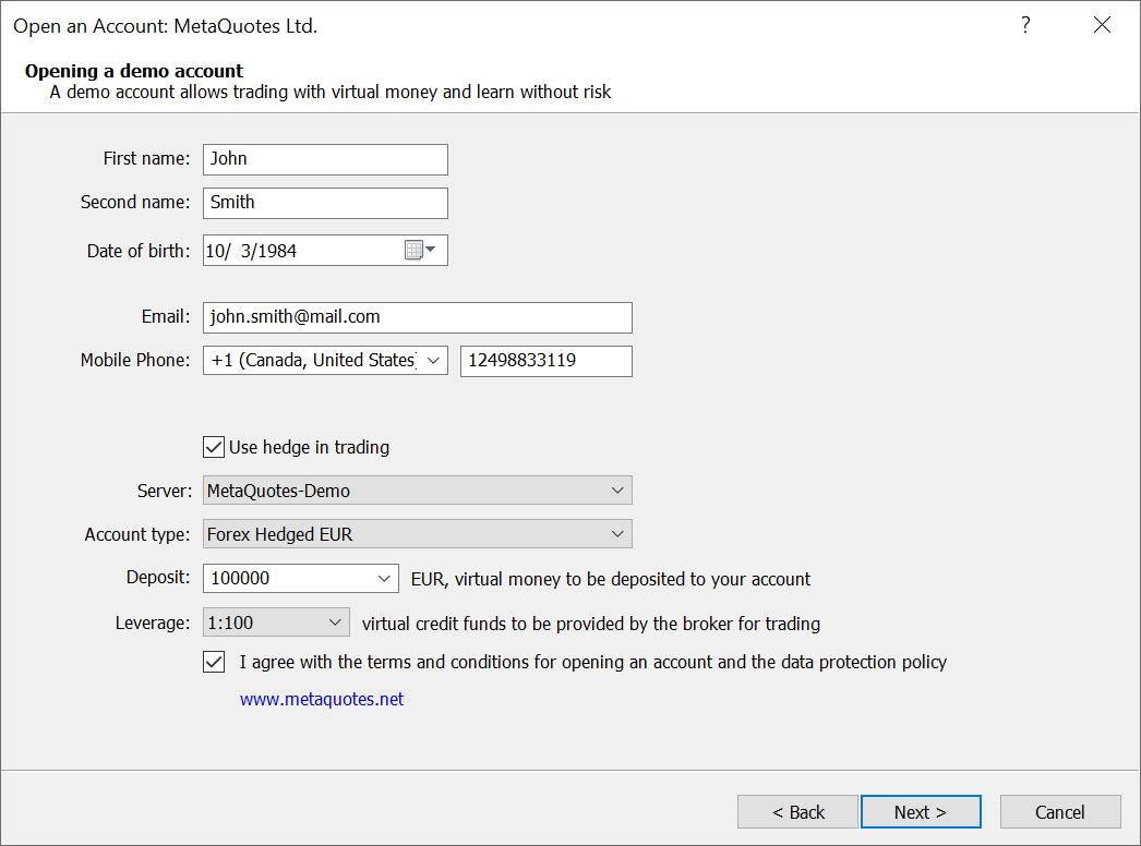 Added field for entering date of birth when opening demo accounts