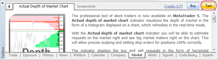Добавлена кнопка тестирования платных экспертов и индикаторов непосредственно из вкладки Market