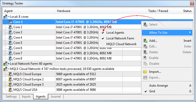 Use of the MQL5 Cloud Network in the Strategy Tester