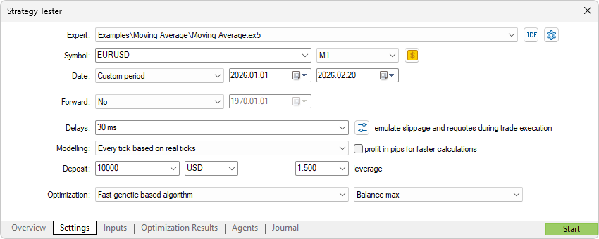 Setup of Expert Advisor testing in the Strategy Tester Setup of Expert Advisor testing in the Strategy Tester