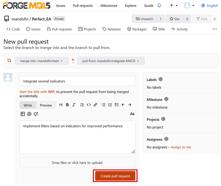 Pull request options webpage Pull request options webpage