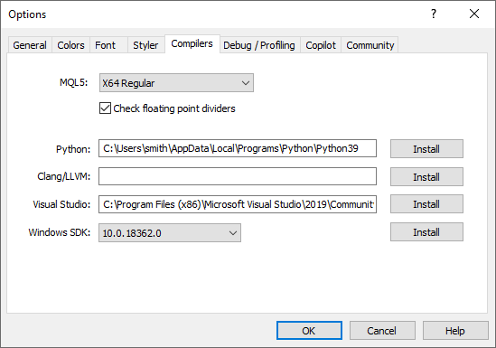 External Compiler Settings