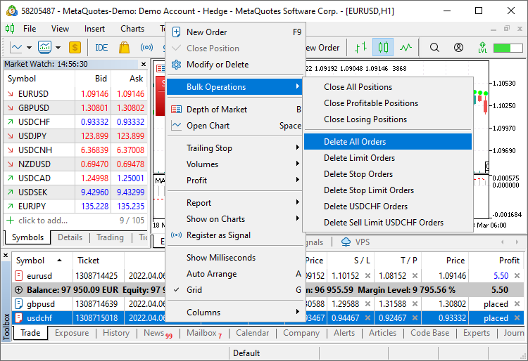 Bulk deletion of pending orders