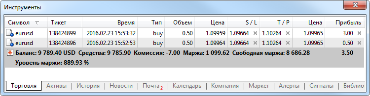Two buy trades resulted in two trading positions